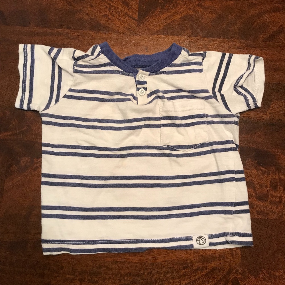 12 mo baby boy striped button down, henley T-Shirt